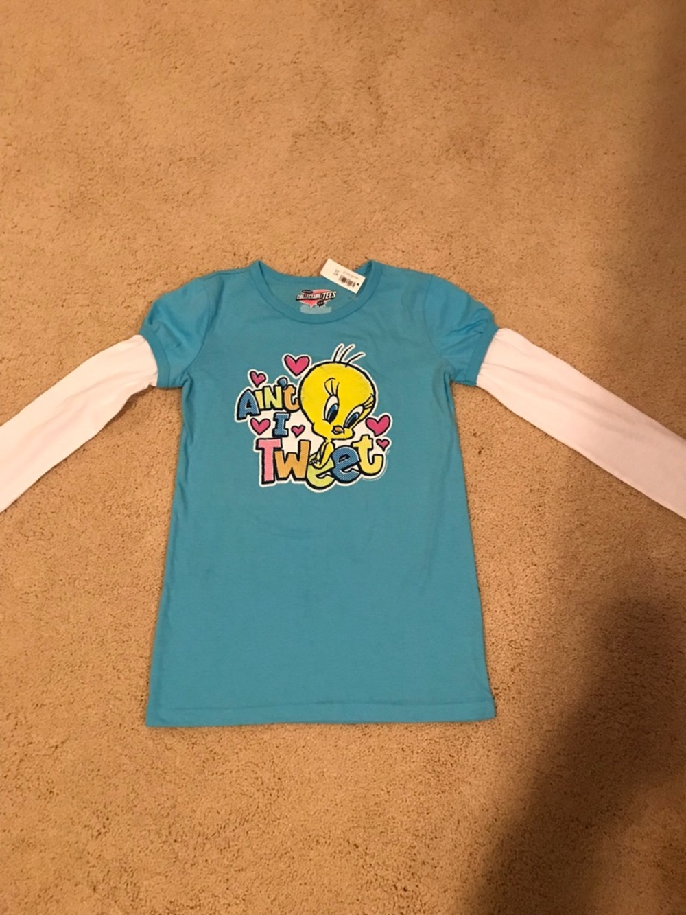 Old Navy Turquoise & White Layered-Look Long Sleeve Tee